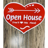 Sign - Heart Shape w/Stake - Open House