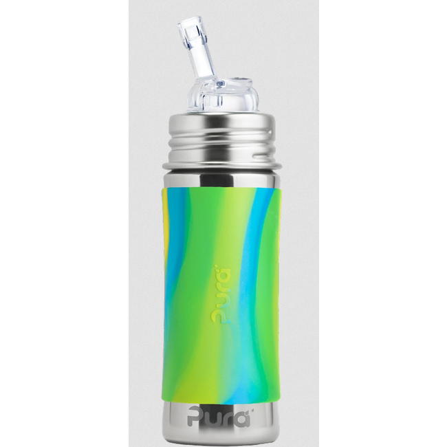 Pura 11oz Straw Bottle - Aqua/Green Swirl