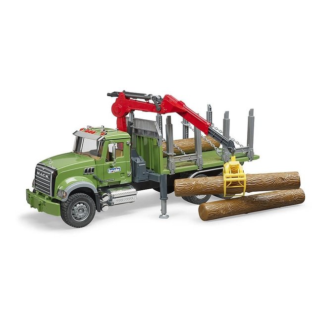 Bruder 02824 MACK Granite Timber Truck with Loading Crane and 3 Log Trunks
