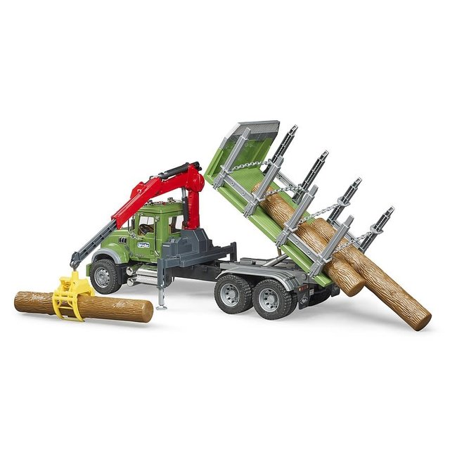 Bruder 02824 MACK Granite Timber Truck with Loading Crane and 3 Log Trunks