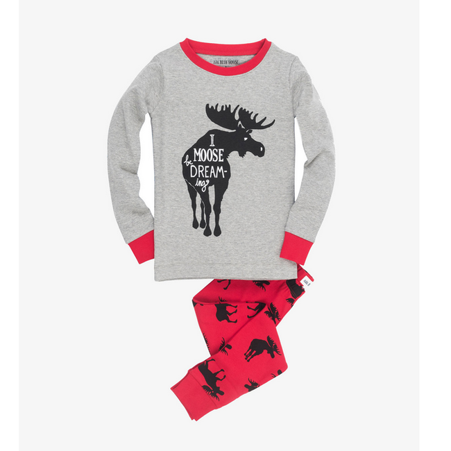 HATLEY LBH Kids Pajama Set Moose on Red PJCWIMO181