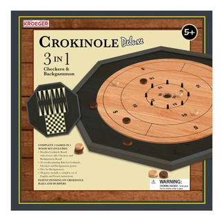 Crokinole Deluxe 3-in-1 w/ Checkers and Backgammon