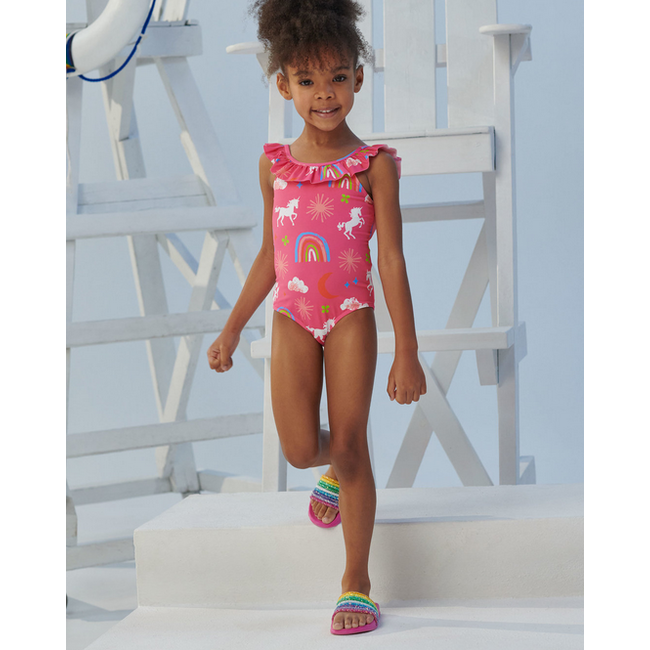 HATLEY Hatley Unicons & Rainbows Ruffle Sleeve Swimsuit UPF50+