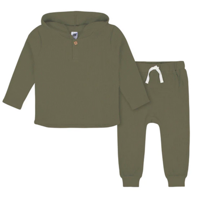 Gerber Kids -2pc Green Waffle Knit Hoodie & Jogger Set