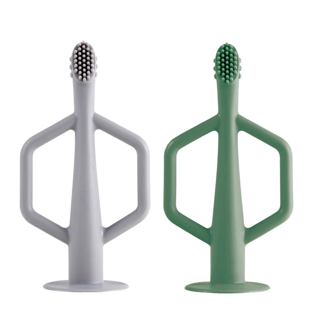 Tiny Twinkle Silicone Training Toothbrush 2 Pkg Olive & Grey