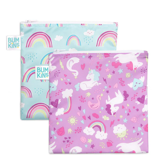 Bumkins Reusable Snack Bag 2pk Large - Unicorn/Rainbows