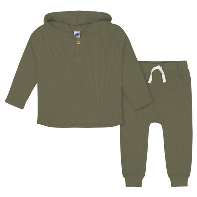Gerber Kids -2pc Green Waffle Knit Hoodie & Jogger Set