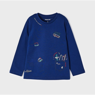 Mayoral Mayoral  L/S Blue Tee w/ Embroided Sports  4019
