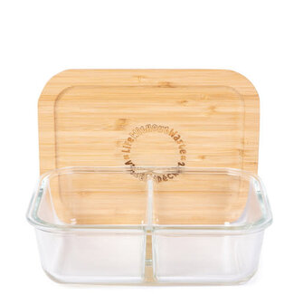 Fenigo LWW Divided Glass Container w/ Bamboo Lid 580mL