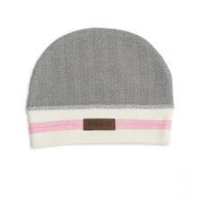 Juddlies Cottage Collection Beanie - Beach Beige w/ Pink Trim  4-12 M