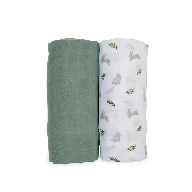 Lulujo Cotton Muslin Swaddle 2pk - Bunny and Fern