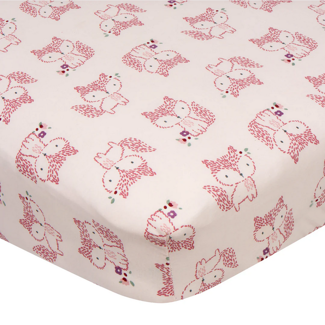 Gerber Fitted Crib Sheet 1pk - Woodland Pink w/Fox GCW10171