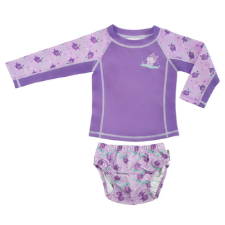 Zoocchini 2pc Infant Rashguard Top & Swim Diaper Set Hippo