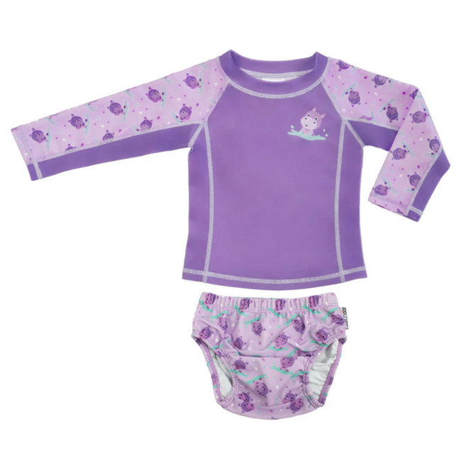 Zoocchini 2pc Infant Rashguard Top & Swim Diaper Set Hippo