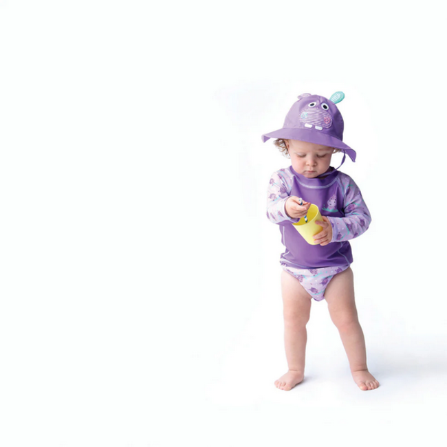 Zoocchini 2pc Infant Rashguard Top & Swim Diaper Set Hippo