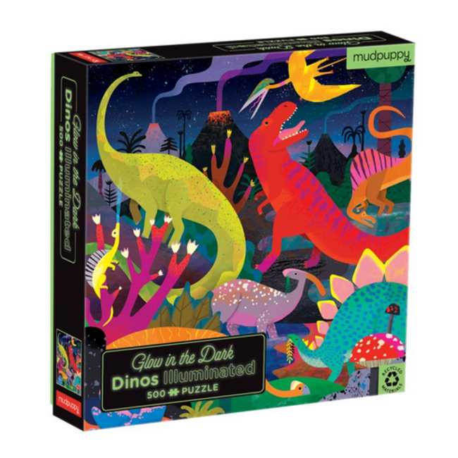 Mudpuppy 500pc Glow Illuminated Dinos Puzzle