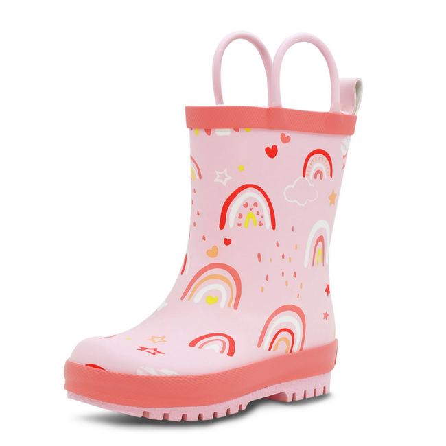 Jan & Jul Puddle-Dry Rain Boots Handles - Pink Rainbow
