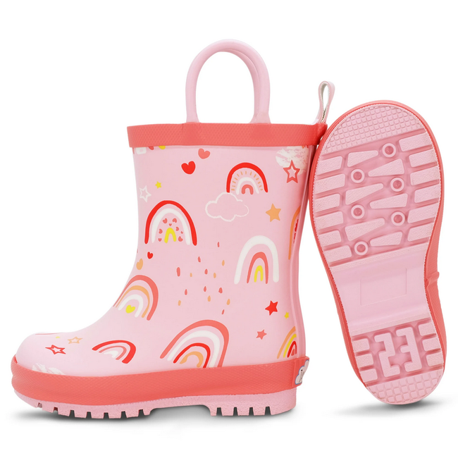 Jan & Jul Puddle-Dry Rain Boots Handles - Pink Rainbow