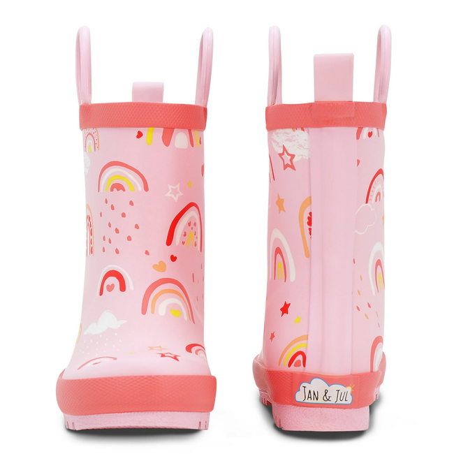 Jan & Jul Pink Rainbow Puddle - Dry Rain Boots Handles