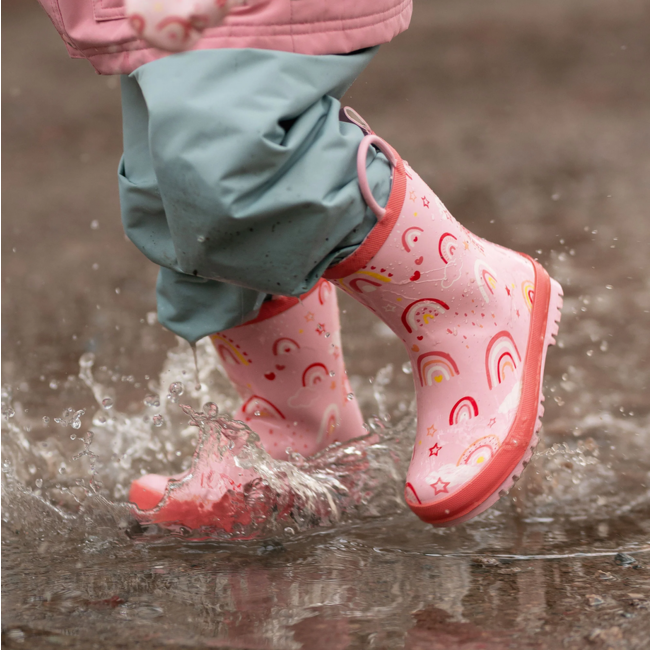 Jan & Jul Pink Rainbow Puddle - Dry Rain Boots Handles