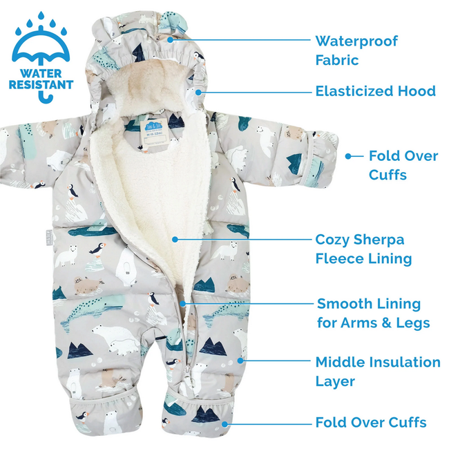 Jan & Jul Toasty-Dry Puffy Bunting Suit -Polar Pals