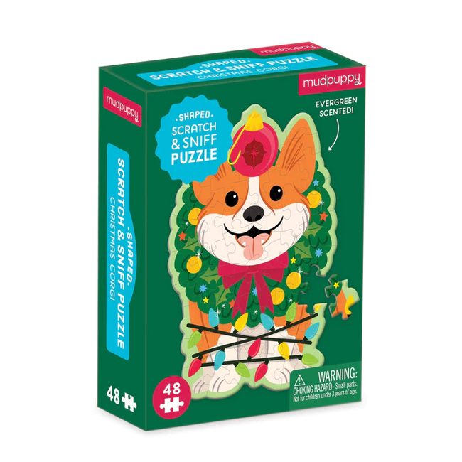 Mudpuppy 48pc Scratch & Sniff Christmas Corgi Puzzle