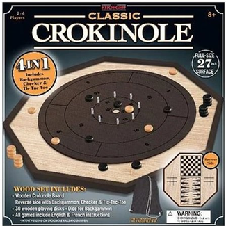 Crokinole Deluxe 4-in-1 w/ Checkers, Backgammon & Tic Tac Toe