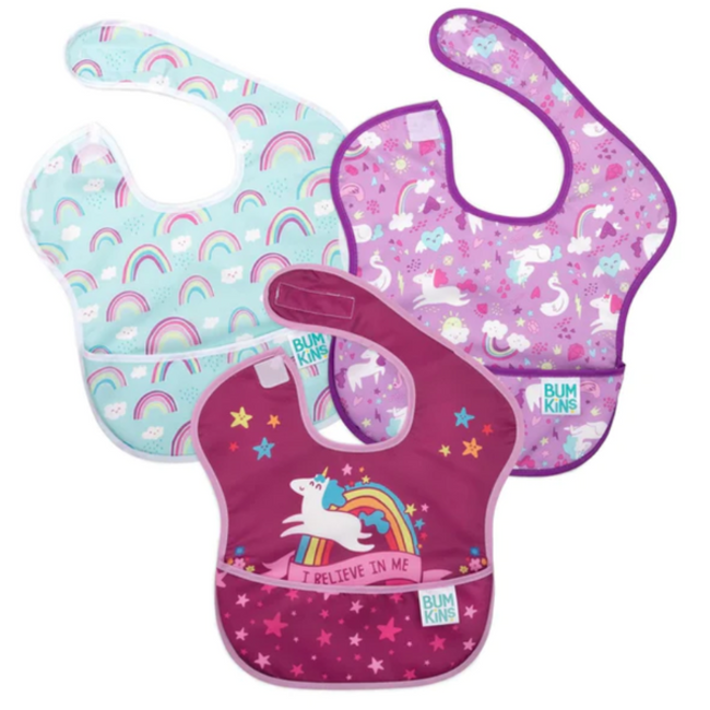 Bumkins Super Bib 3Pk - I Believe In Me - Unicorns & Rainbows