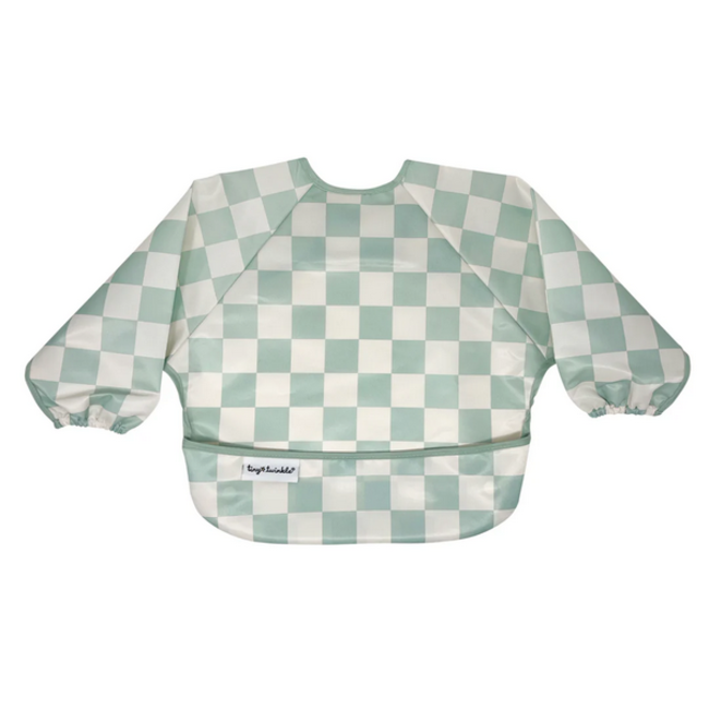 Tiny Twinkle Mess-Proof Full Sleeve Bib Sage Checkers