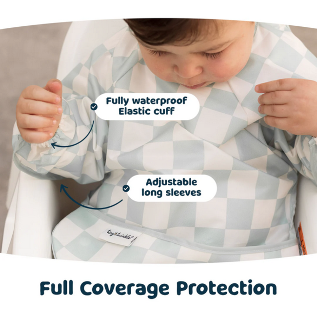 Tiny Twinkle Mess-Proof Full Sleeve Bib Sage Checkers