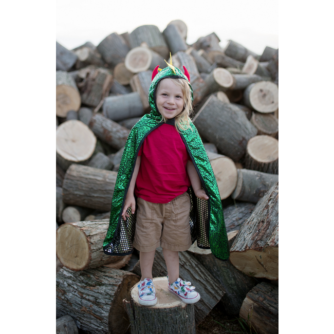 Great Pretenders Reversible Dragon/Knight Cape Green/ Silver Size 5-6