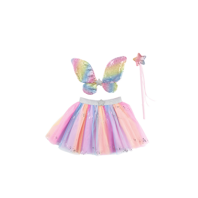 Great Pretenders Rainbow Sequins Skirt, Wings & Wand Size 4-6