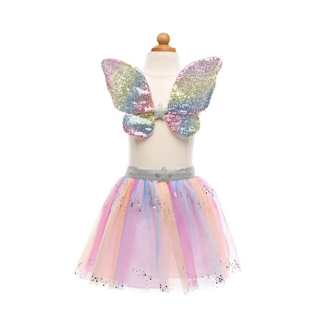 Great Pretenders Rainbow Sequins Skirt, Wings & Wand Size 4-6