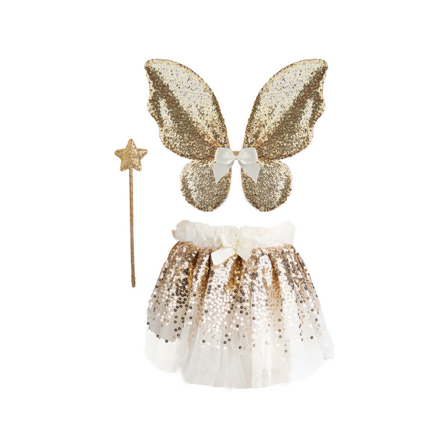 Great Pretenders Gracious Gold Sequins Skirt, Wings, & Wand Size4-6