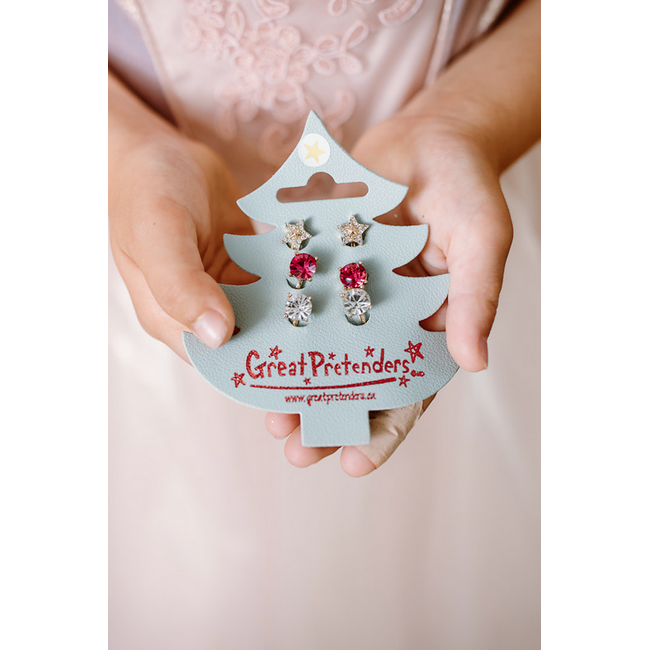 Great Pretenders Holiday PleatherTree Clip On Earrings 3 Pair