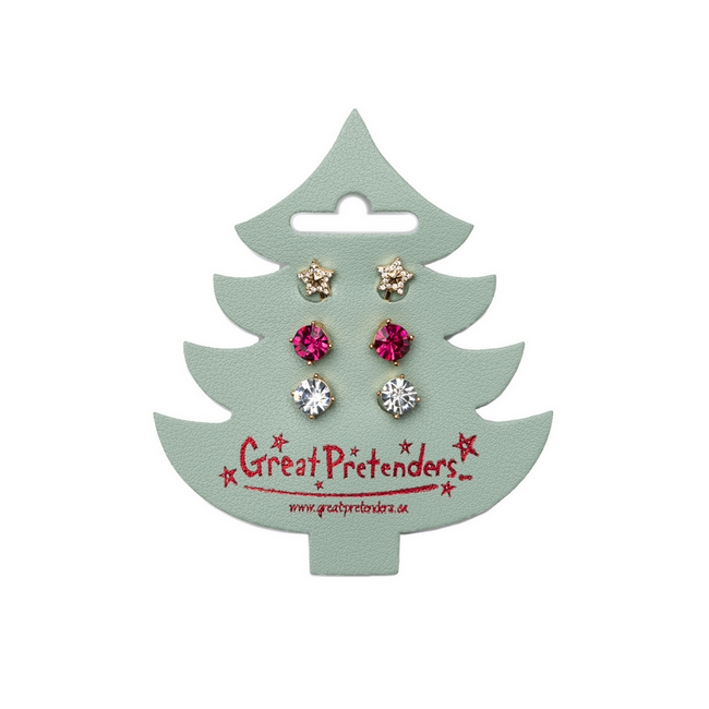 Great Pretenders Holiday PleatherTree Clip On Earrings 3 Pair