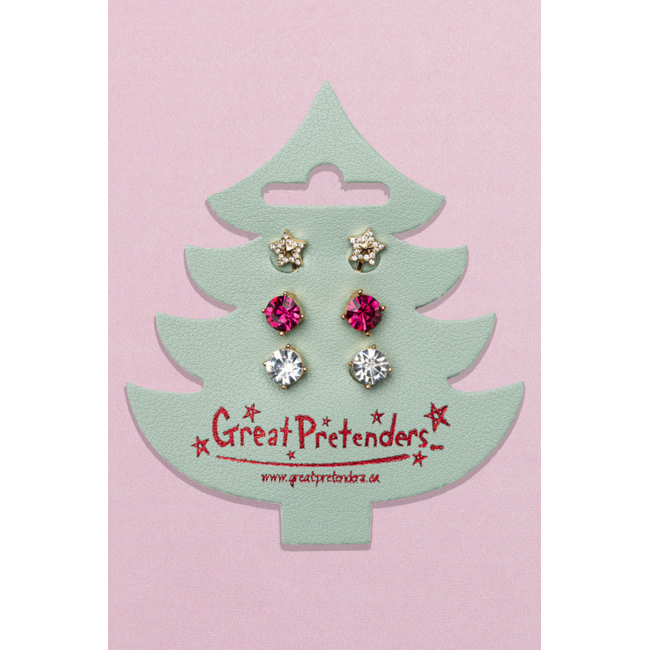 Great Pretenders Holiday PleatherTree Clip On Earrings 3 Pair