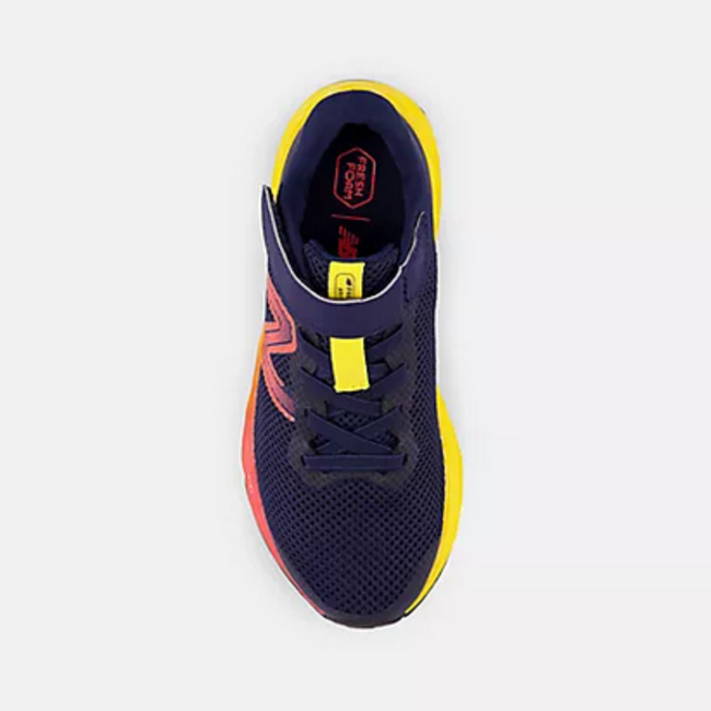 New Balance New Balance - Little Kid Fresh Foam Arishi v4 Bungee Lace with Top Strap ( TEAM NAVY with ELECTRIC RED and Egg Yolk PAARIKB4)