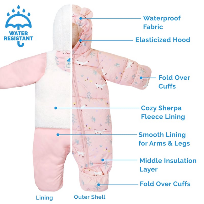 Jan & Jul Toasty-Dry Puffy Bunting Suit - Pink Forest  L- 12-18
