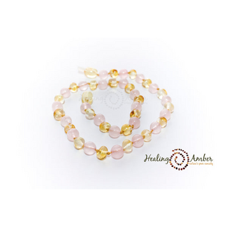 Healing Amber Healing Amber 11 inch Necklace Gold Amber & Rose Quartz