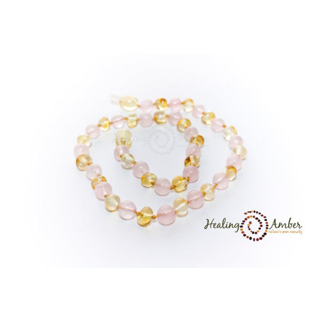 Healing Amber Healing Amber 11 inch Necklace Gold Amber & Rose Quartz