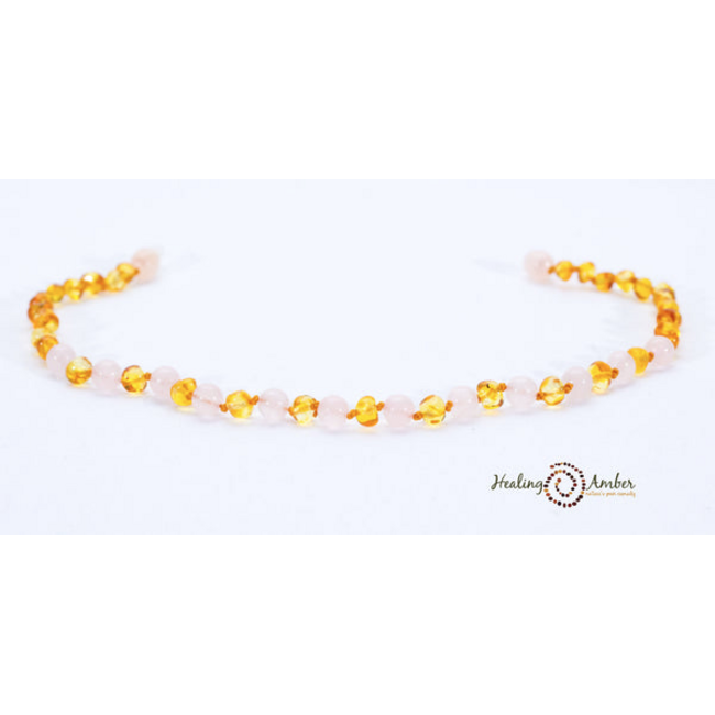 Healing Amber Healing Amber 11 inch Necklace Gold Amber & Rose Quartz