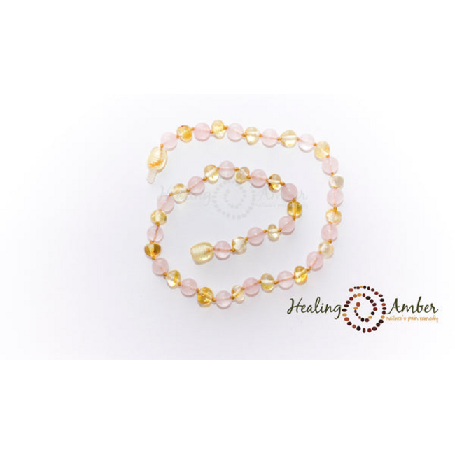 Healing Amber Healing Amber 11 inch Necklace Gold Amber & Rose Quartz