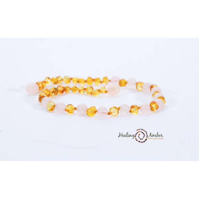 Healing Amber Healing Amber 18 inch Necklace Gold Amber & Rose Quartz