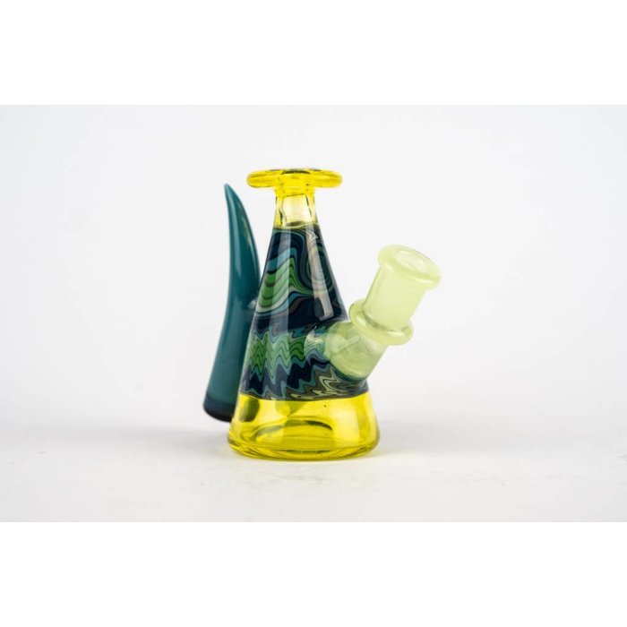 Dusty Glass Micro Milk Bottle Thomas Transparent Yellow Aqua Horns/Green Opaque