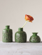 Creative Co-op Green Leaf Embossed Stoneware Vase