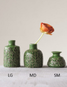 Creative Co-op Green Leaf Embossed Stoneware Vase