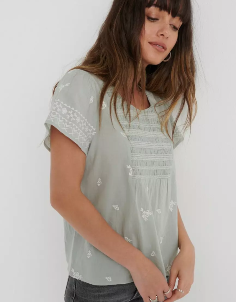 Lucky Brand Clothing Lucky Brand Smocked Embroidered Top