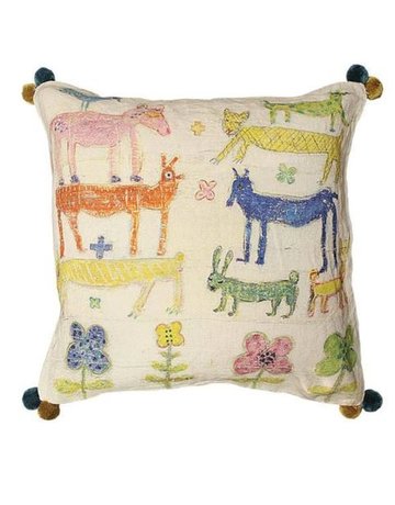 Sugarboo Designs Sugarboo Stacked Animals & Pom Poms Pillow