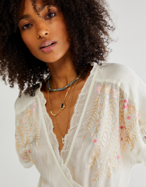 Free People Renee Embroidery Wrap Top